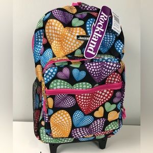 Rockland Rolling Travel Backpack Bag Luggage Plane Carry On Hearts NWT